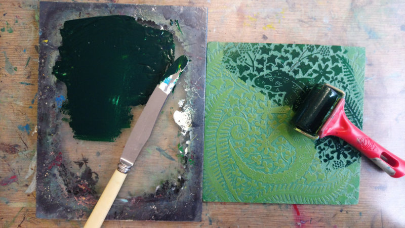 Ink block with dark green